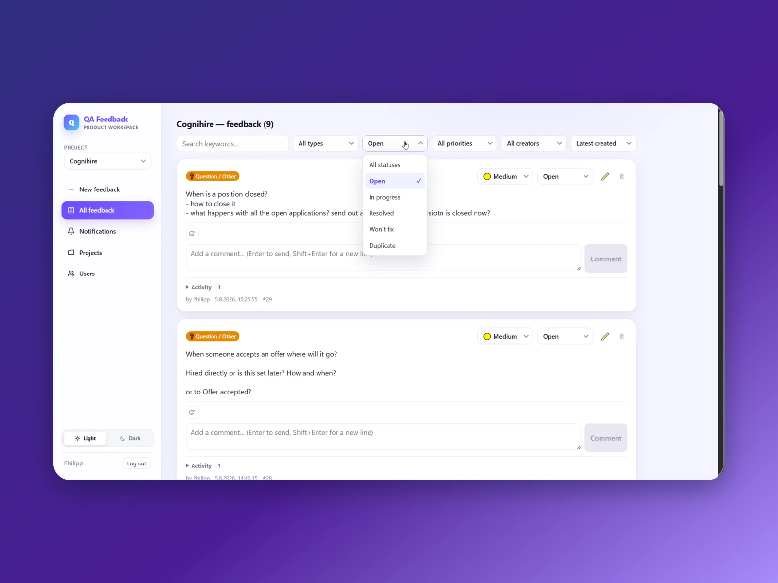 QA Feedback